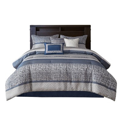 Madison Park Rhapsody 7 Piece Jacquard Comforter Set in Navy, Cal King MP10-7422
