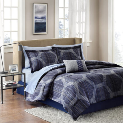 Madison Park Essentials Rincon Complete Comforter and Cotton Sheet Set in Blue, Cal King MPE10-029