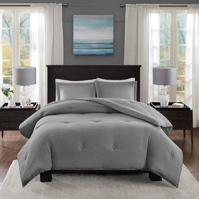 Madison Park Essentials Clay Yarn-Dyed Heather Weave Microfiber Down Alt Comforter Mini Set in Grey, King / Cal King MPE10-650