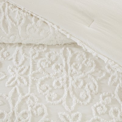 Madison Park Sabrina 4 Piece Tufted Chenille Comforter Set in Off White, King / Cal King MP10-3323