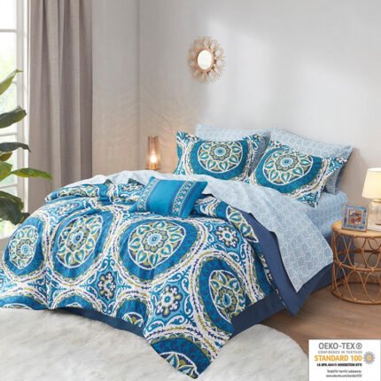 Madison Park Essentials Serenity Comforter Set with Cotton Bed Sheets in Blue, Twin MPE10-055
