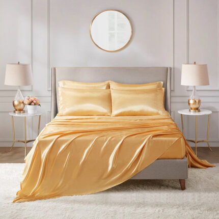 Madison Park Essentials Satin Luxury 6 PC Sheet Set in Gold, Cal King SHET20-506