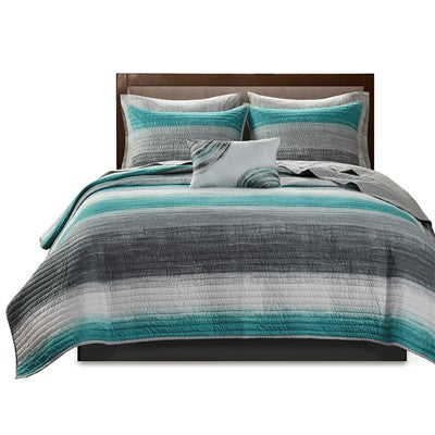 Madison Park Essentials Saben Coverlet Set with Cotton Bed Sheets in Aqua, Cal King MPE13-808