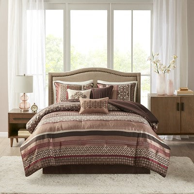 Madison Park Princeton 7 Piece Jacquard Comforter Set in Red, Queen MP10-697