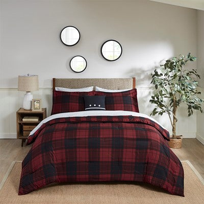 Madison Park Essentials Everest Reversible Comforter Set with Bed Sheets in Red Plaid, Twin MPE10-894