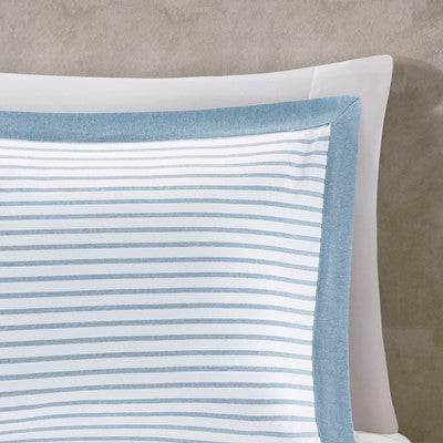 Madison Park Essentials Hayden Reversible Yarn Dyed Stripe Duvet Cover Set in Blue, King / Cal King MPE12-641