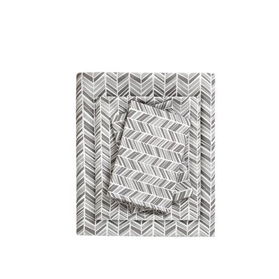 Madison Park Essentials Chevron Printed Microfiber Sheet Set in Grey, Twin XL MPE20-462