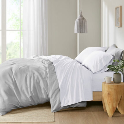 Madison Park 200 Thread Count Cotton Peached Percale Sheet Set in White, King MP20-5403