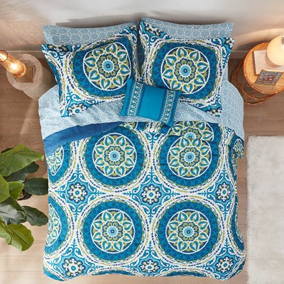 Madison Park Essentials Serenity Comforter Set with Cotton Bed Sheets in Blue, Cal King MPE10-059