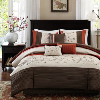 Madison Park Serene Embroidered 7 Piece Comforter Set in Spice, Queen MP10-1366