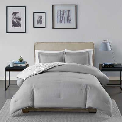 Madison Park Essentials Hayden Reversible Yarn Dyed Down Alternative Comforter Set in Grey, Full / Queen MPE10-565