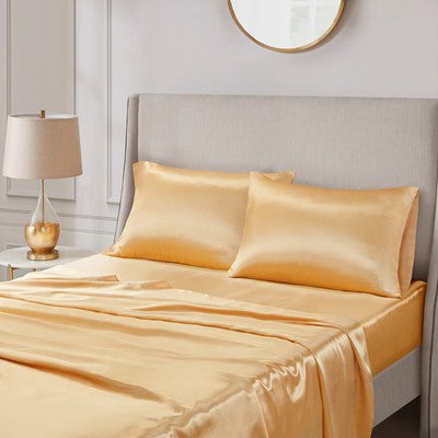 Madison Park Essentials Satin Luxury 2 PC Pillowcases in Gold, King MPE21-779