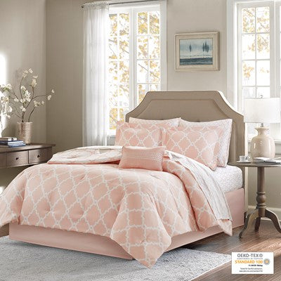 Madison Park Essentials Merritt Reversible Comforter Set with Cotton Bed Sheets in Peach, Full MPE10-621