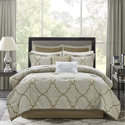 Madison Park Lavine 12 Piece Complete Bed Set in Gold, Queen MP10-7950