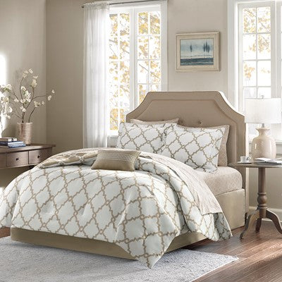 Madison Park Essentials Merritt Reversible Comforter Set with Cotton Bed Sheets in Taupe, Cal King MPE10-131