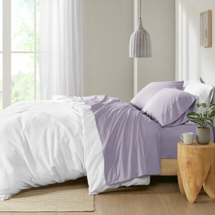 Madison Park 200 Thread Count Cotton Peached Percale Sheet Set in Purple, Cal King MP20-5398