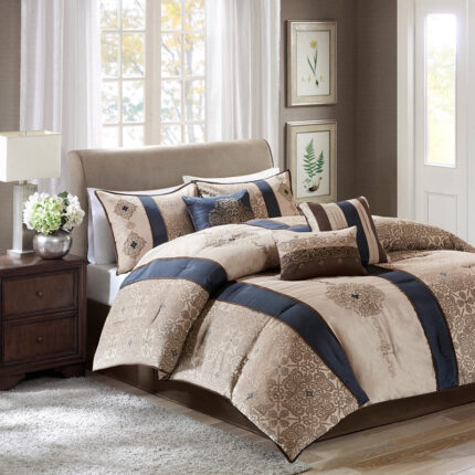 Madison Park Donovan 7 Piece Jacquard Comforter Set in Navy, Cal King MP10-4346