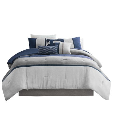 Madison Park Palisades 7 Piece Faux Suede Comforter Set in Blue, Cal King MP10-1318