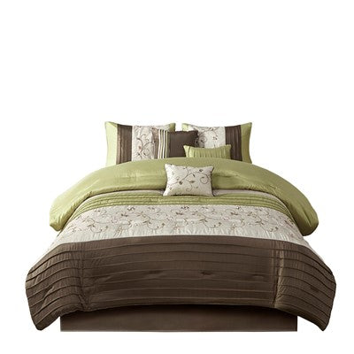 Madison Park Serene Embroidered 7 Piece Comforter Set in Green, King MP10-637