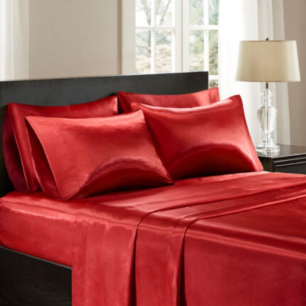 Madison Park Essentials Satin Luxury 6 PC Sheet Set in Red, Queen SHET20-179