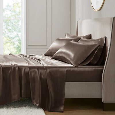 Madison Park Essentials Satin Luxury 6 PC Sheet Set in Chocolate, Cal King SHET20-508