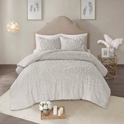 Madison Park Laetitia Tufted Cotton Chenille Medallion Comforter Set in Grey, Full / Queen MP10-5881