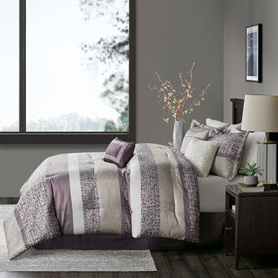 Madison Park Rhapsody 7 Piece Jacquard Comforter Set in Purple, King MP10-7328