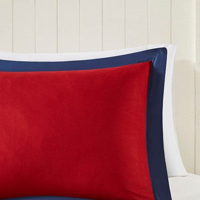 Madison Park Essentials Larkspur 3M Scotchgard Reversible Down Alt Comforter Set in Red / Navy, Full / Queen MPE10-612