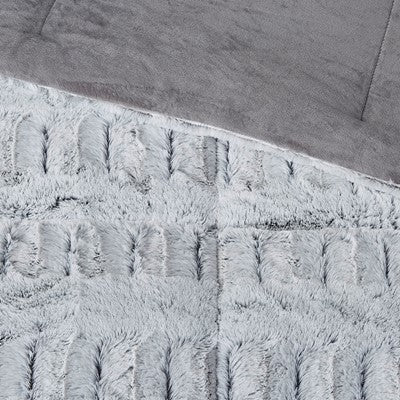 Madison Park Gia Back Print Long Fur Comforter Mini Set in Grey, Twin / Twin XL MP10-7237