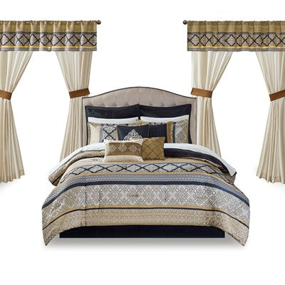 Madison Park Essentials Windsor 24 Piece Room In A Bag in Black / Gold, Cal King MPE10-764