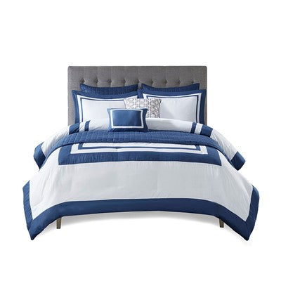 Madison Park Heritage 8 Piece Comforter and Coverlet Set Collection in Navy, King / Cal King MP10-6139