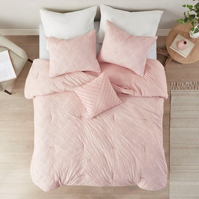 Madison Park Perth 4 Piece Organic Cotton Comforter Set in Blush, King / Cal King MP10-7689