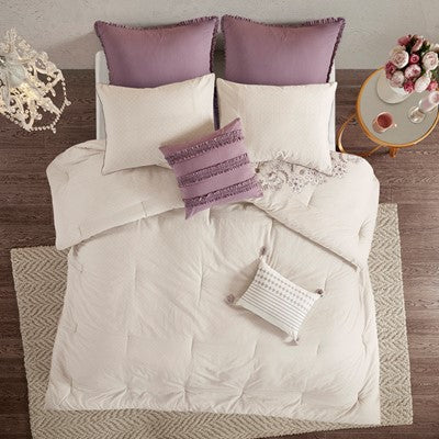 Madison Park Elise 8 Piece Cotton Printed Reversible Comforter Set in Purple / Ivory, Queen MP10-5960