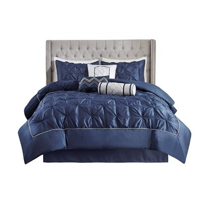 Madison Park Laurel 7 Piece Tufted Comforter Set in Navy, Queen MP10-2240