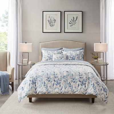 Madison Park Essentials Sofia Reversible Comforter Set with Bed Sheets in Blue, Full MPE10-879