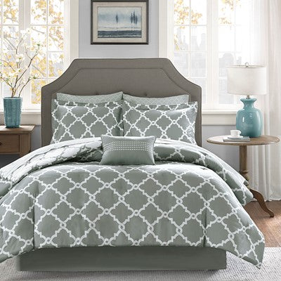 Madison Park Essentials Merritt Reversible Comforter Set with Cotton Bed Sheets in Grey, Full MPE10-085