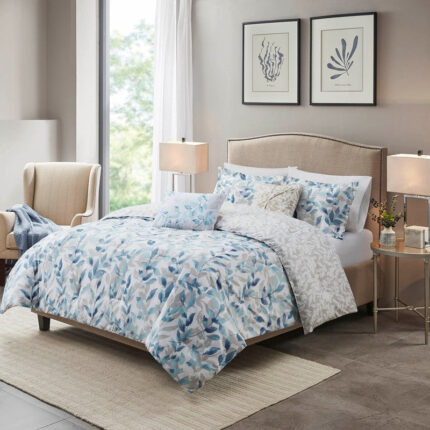 Madison Park Essentials Sofia Comforter Set with Two Decorative Pillows in Blue, Queen MPE10-880-AR