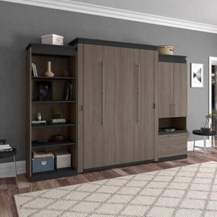 Bestar Orion 124W Queen Murphy Bed with Multifunctional Storage (125W) in bark gray & graphite
