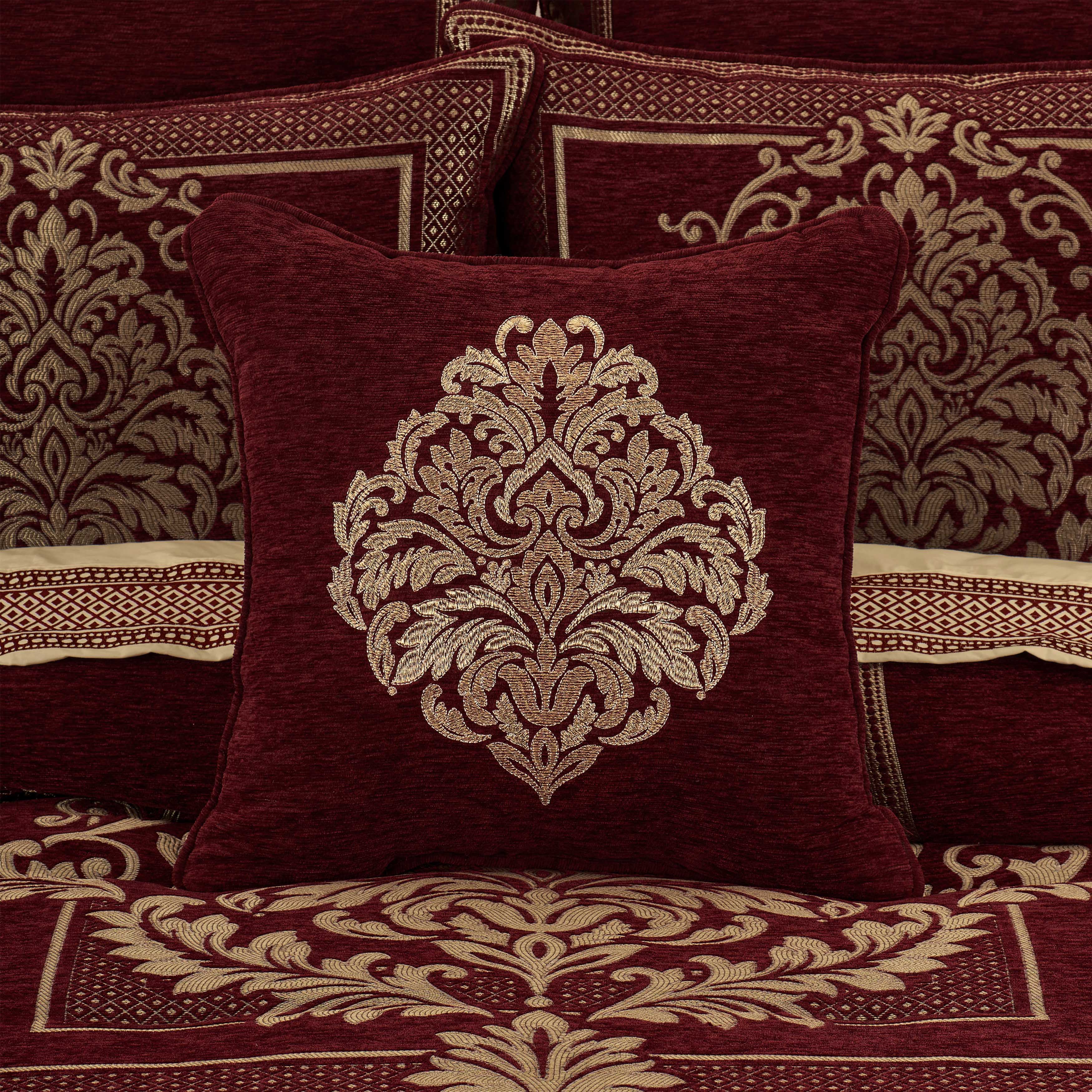 LaurenzaCrimsonSquareEmbellishedDecorativeThrowPillow18x18