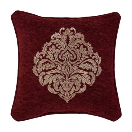 Laurenza Crimson Square Embellished Decorative Throw Pillow 18" x 18"